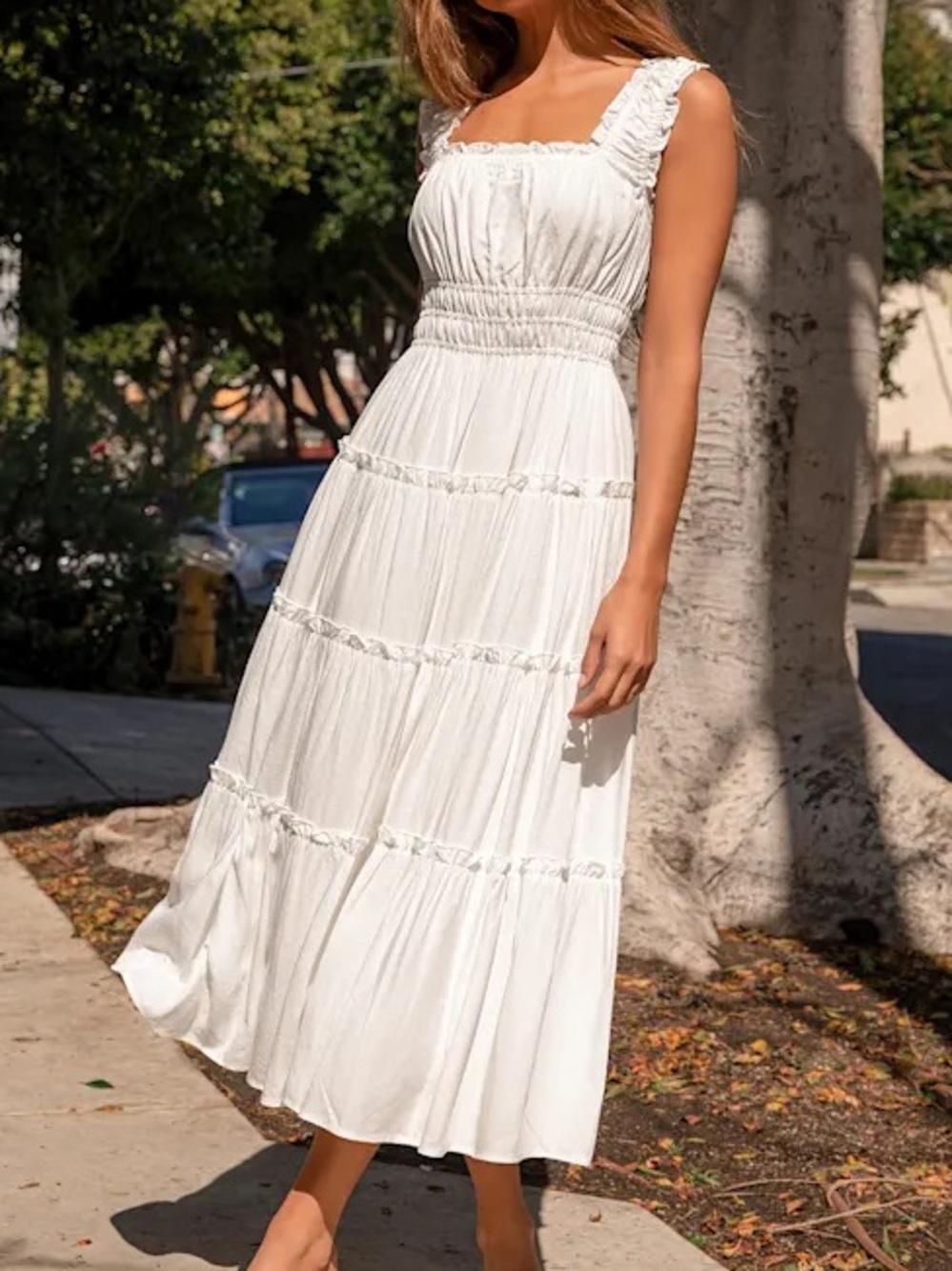 Lulus white tiered dress with ruffles XS